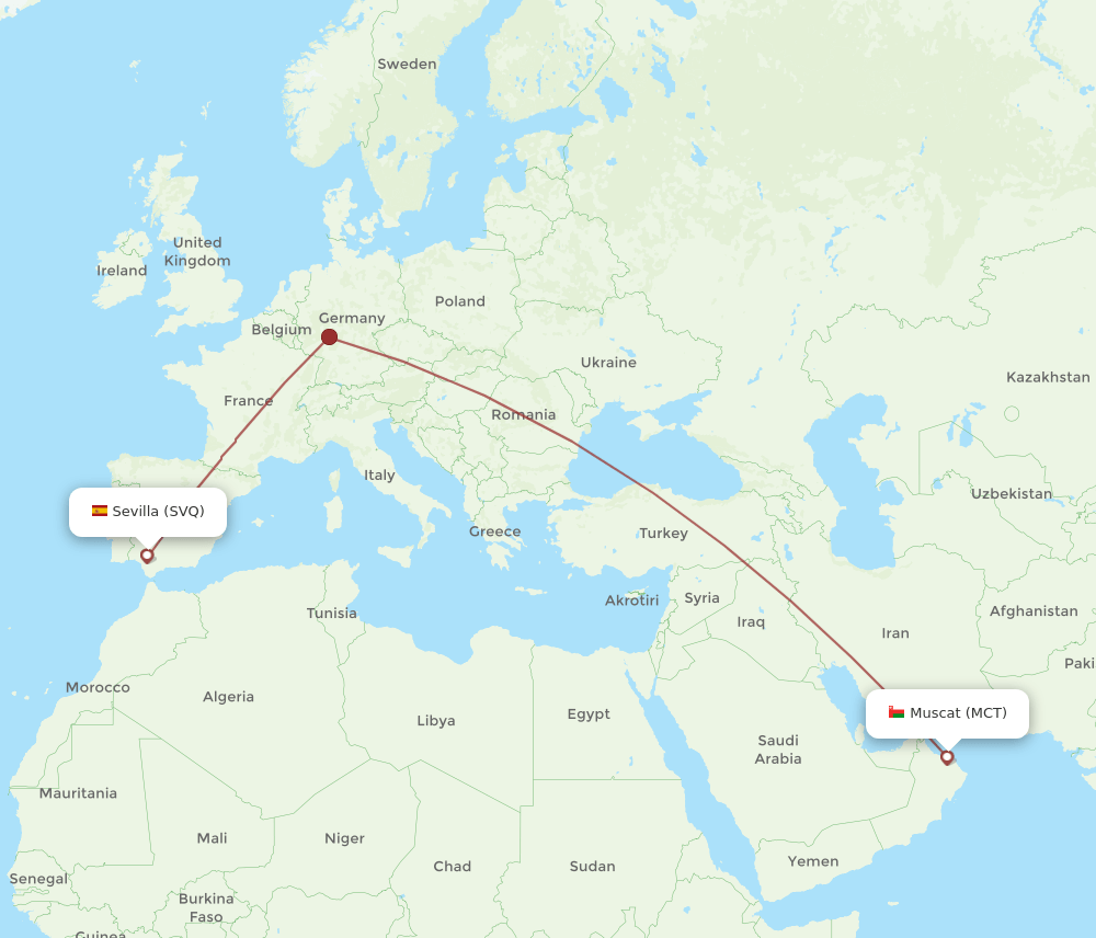 MCT to SVQ flights and routes map