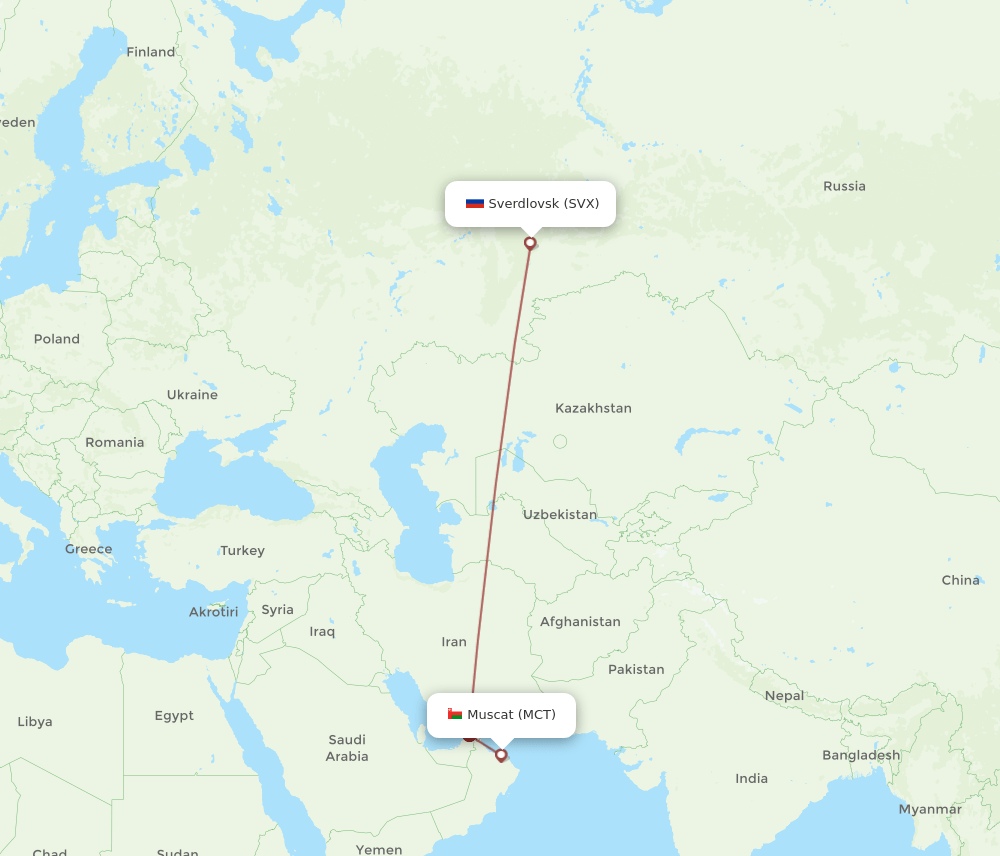 MCT to SVX flights and routes map