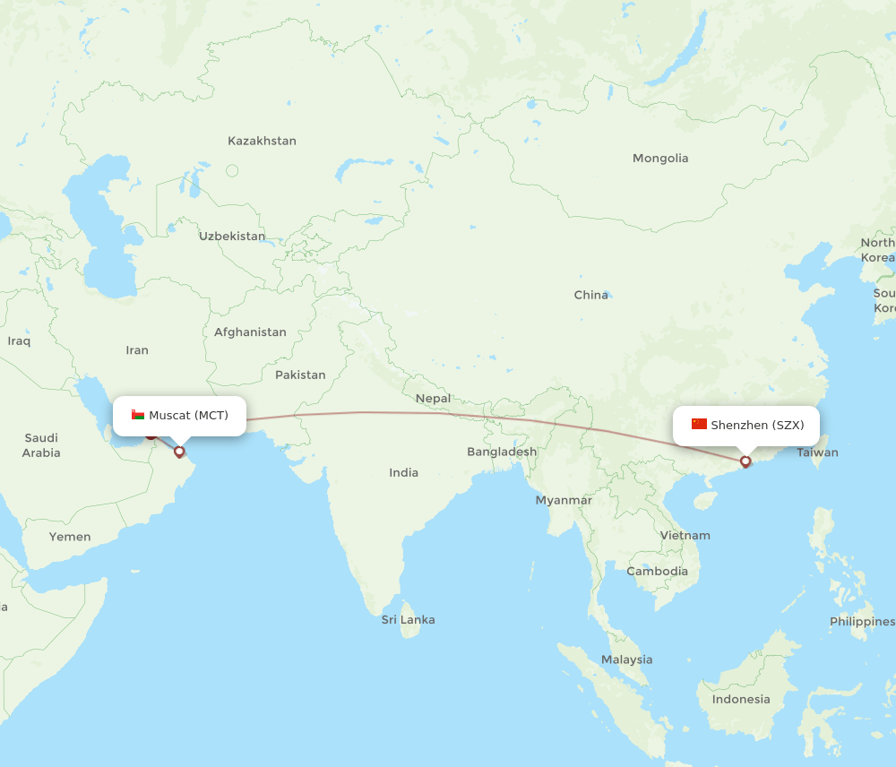 MCT-SZX flight routes