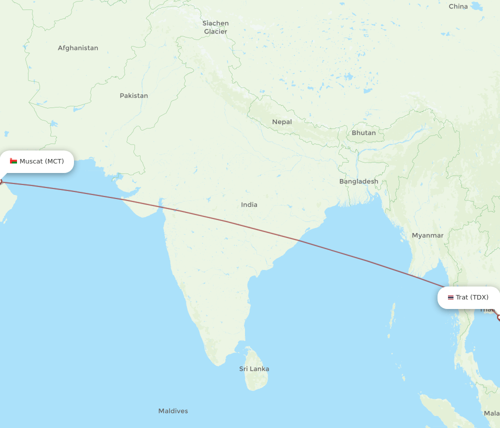 MCT to TDX flights and routes map