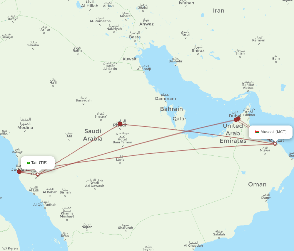 MCT to TIF flights and routes map