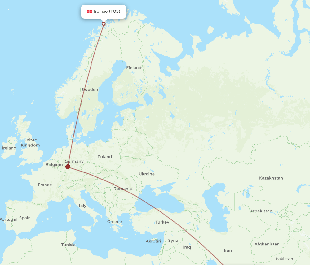 Tromso - Muscat route map and flight paths