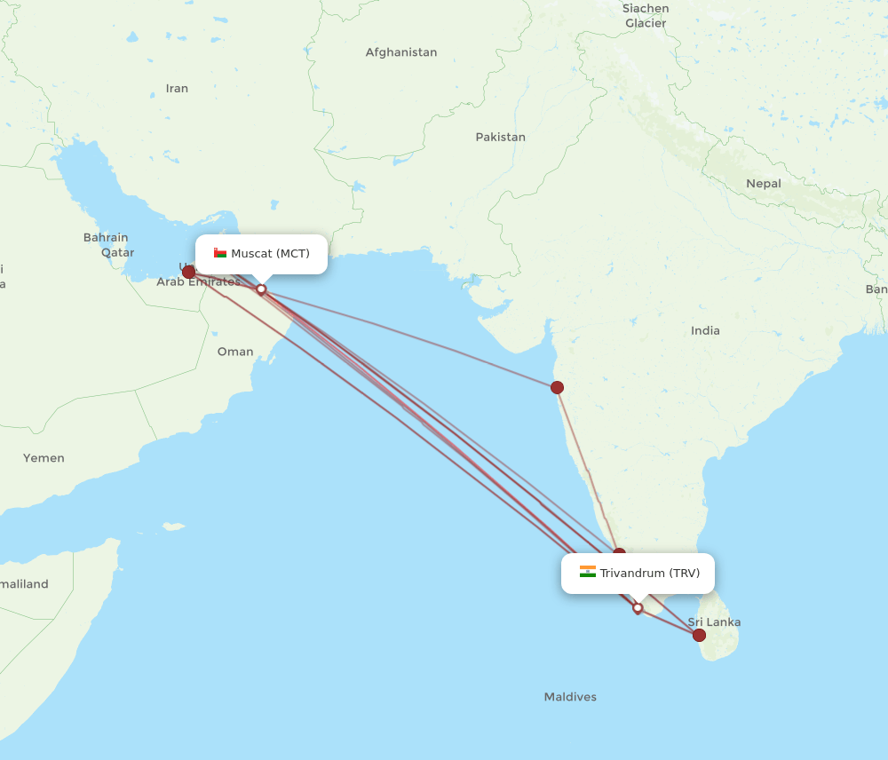 MCT-TRV flight routes