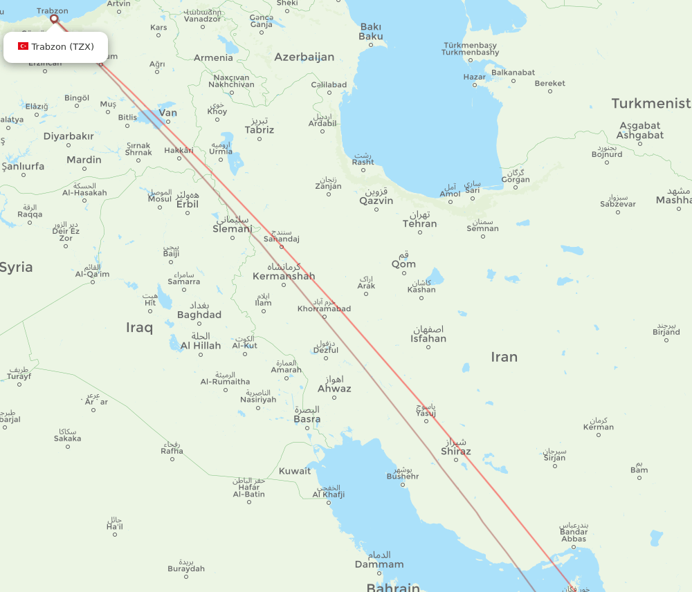 MCT to TZX flights and routes map