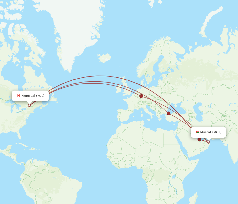 MCT-YUL flight routes