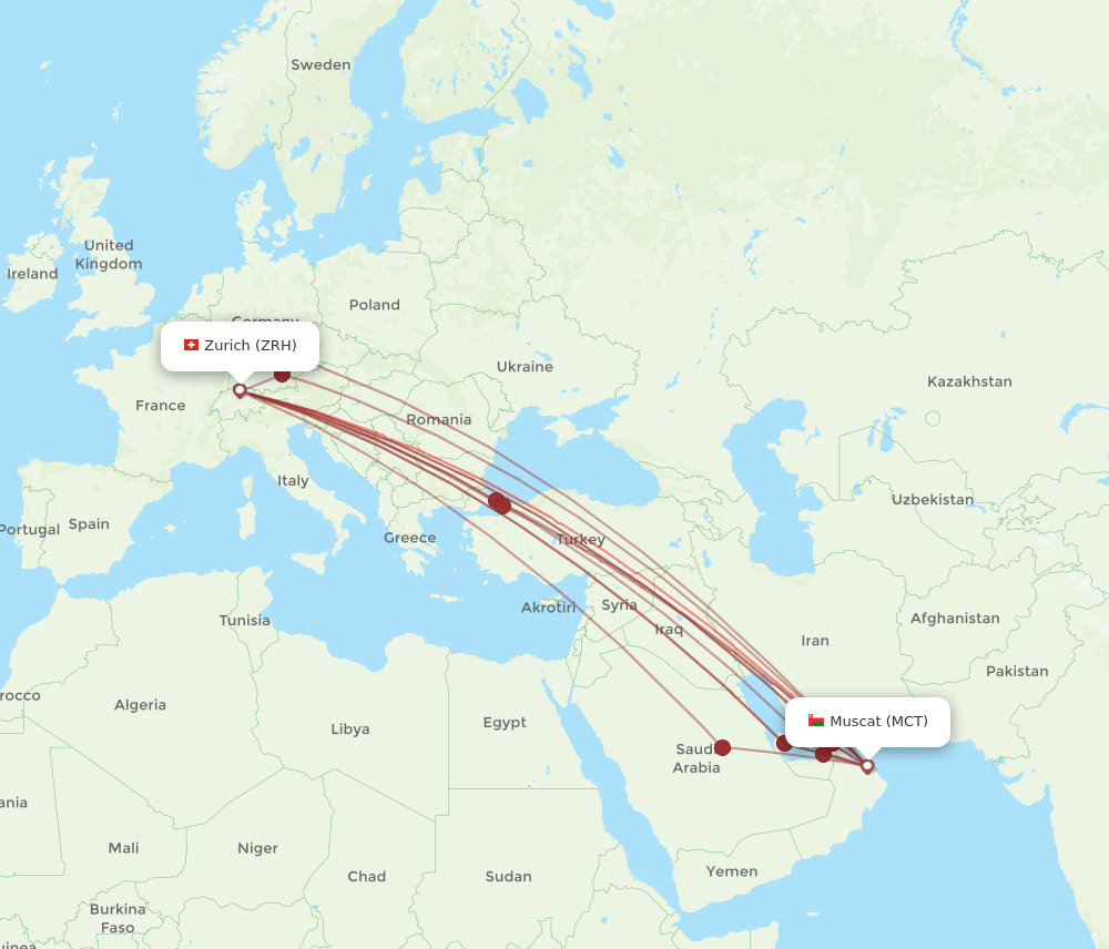 MCT-ZRH flight routes