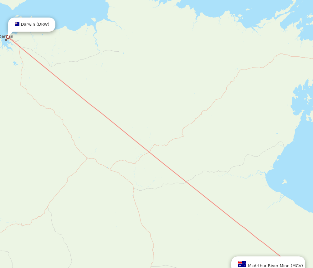 Mcarthur River - Darwin route map and flight paths