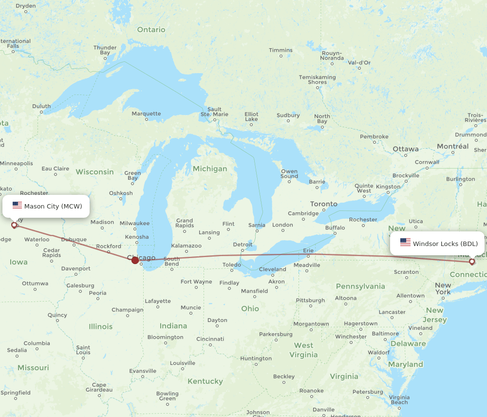 MCW-BDL flight routes