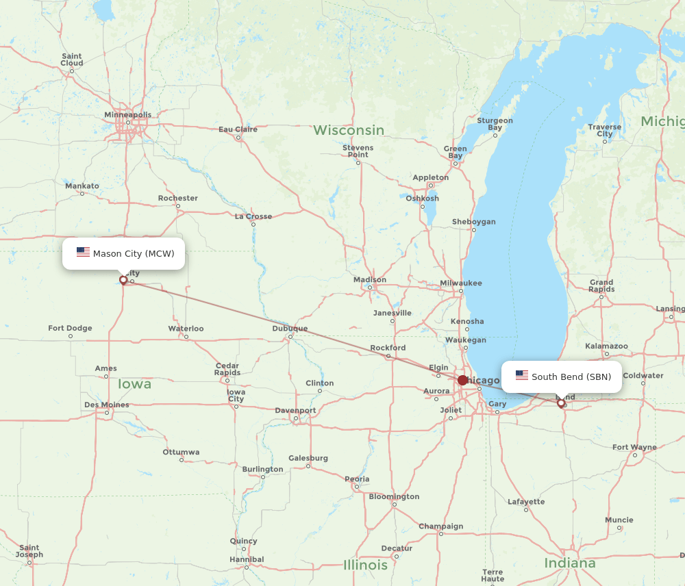 MCW-SBN flight routes