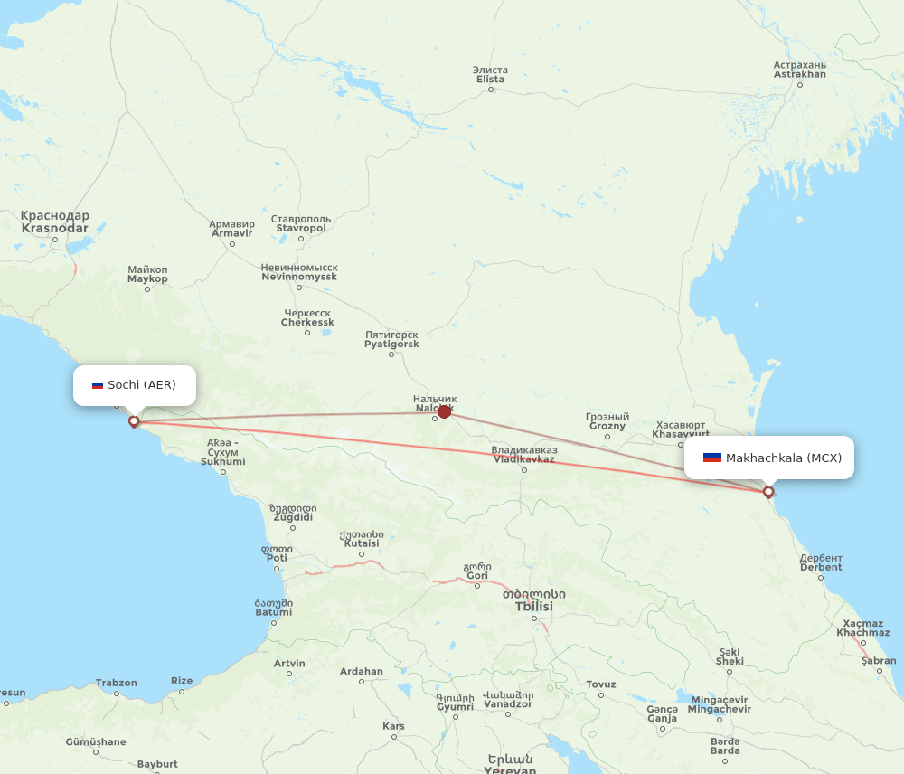 Makhachkala - Adler/Sochi route map and flight paths