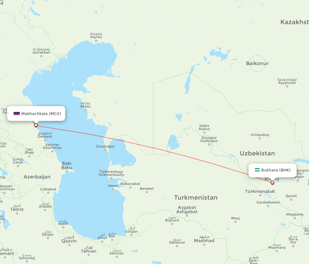 Makhachkala - Bukhara route map and flight paths
