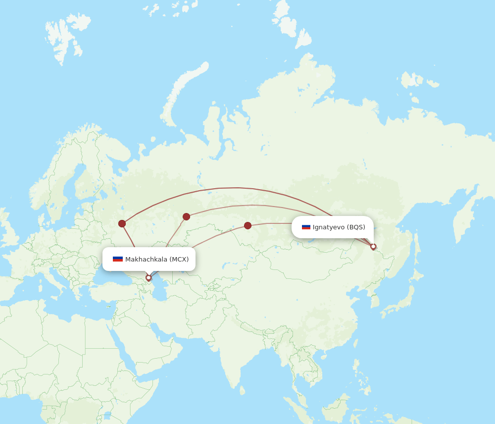 MCX to BQS flights and routes map