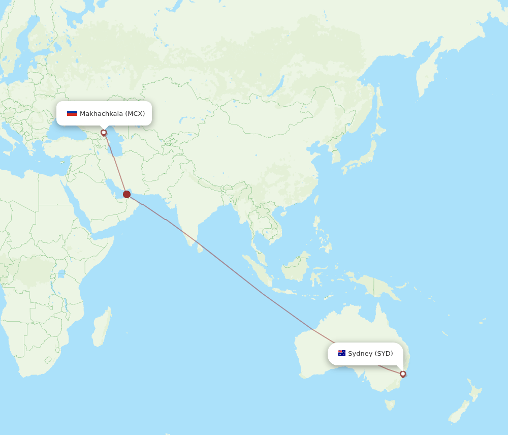 Sydney - Makhachkala route map and flight paths