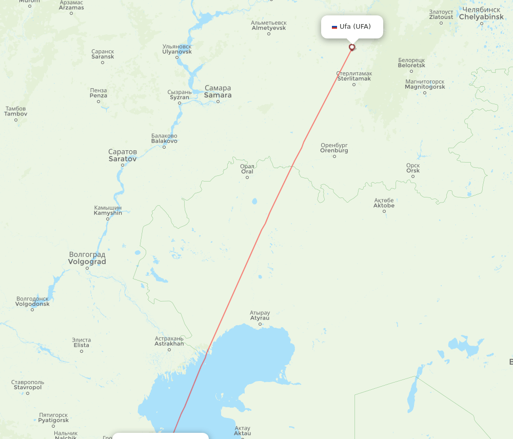 Makhachkala - Ufa route map and flight paths