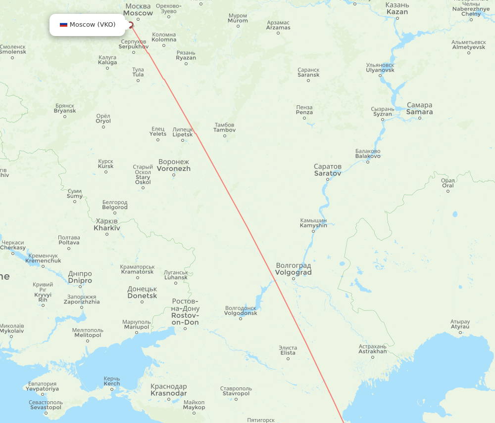 Makhachkala - Moscow route map and flight paths