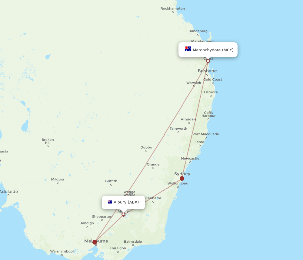 MCY to ABX flights and routes map