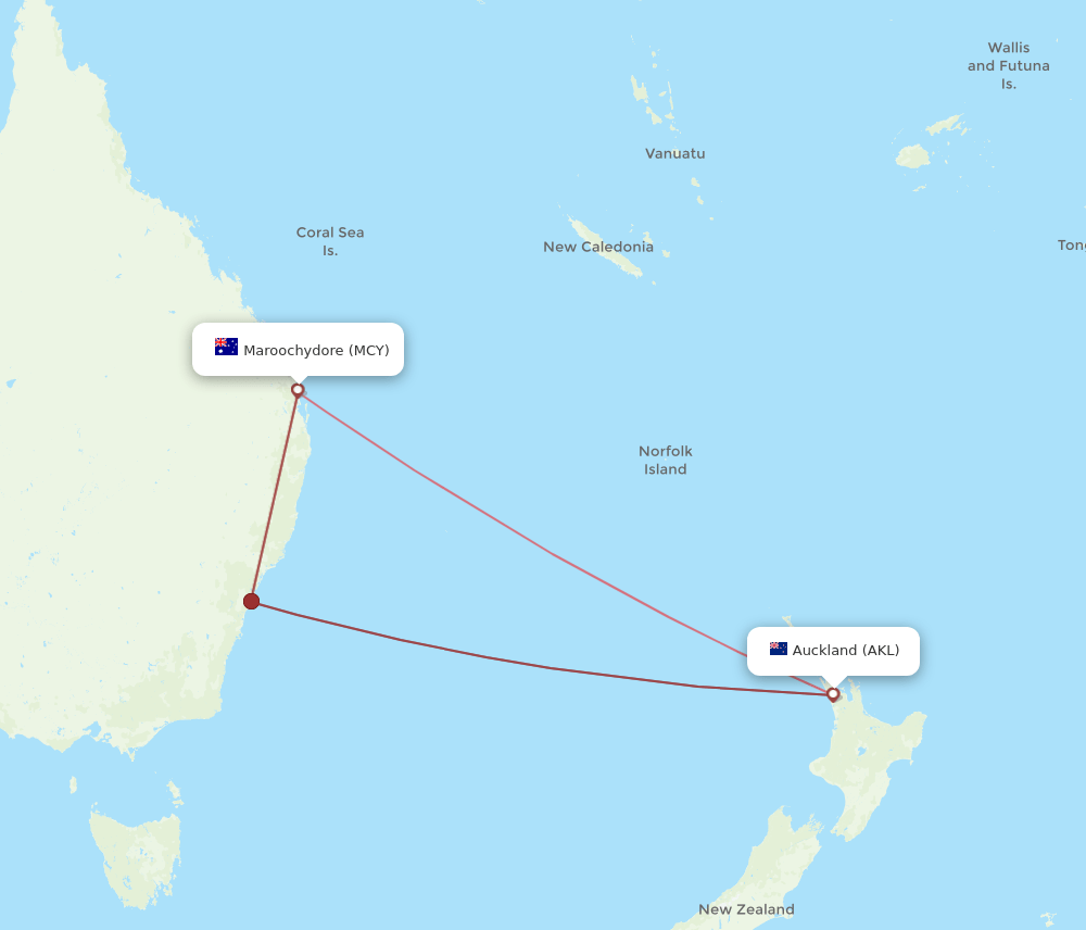 MCY-AKL flight routes