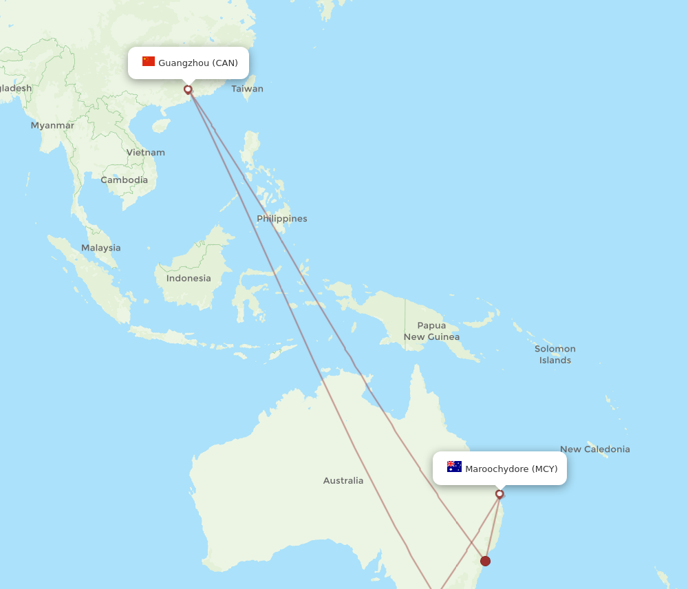 MCY to CAN flights and routes map