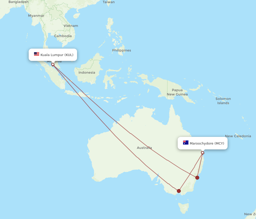 MCY to KUL flights and routes map