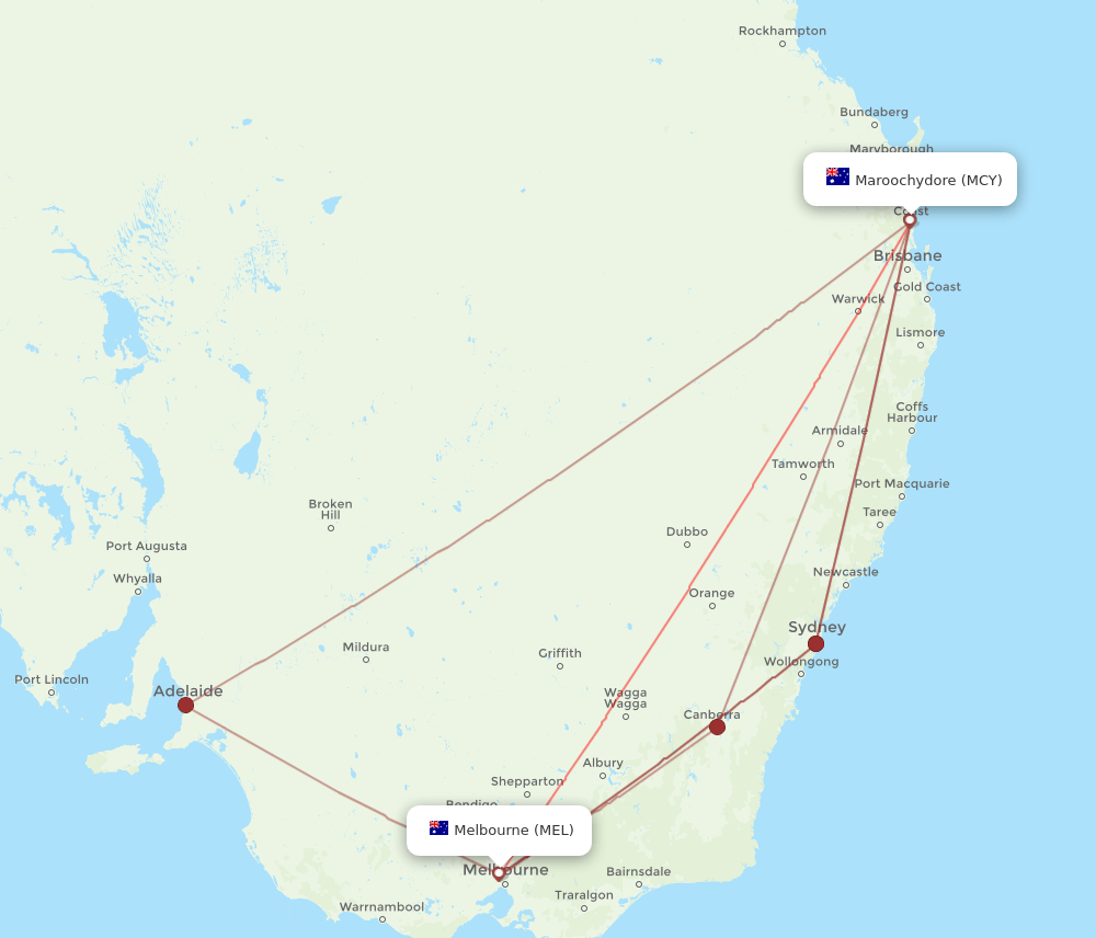 MCY-MEL flight routes