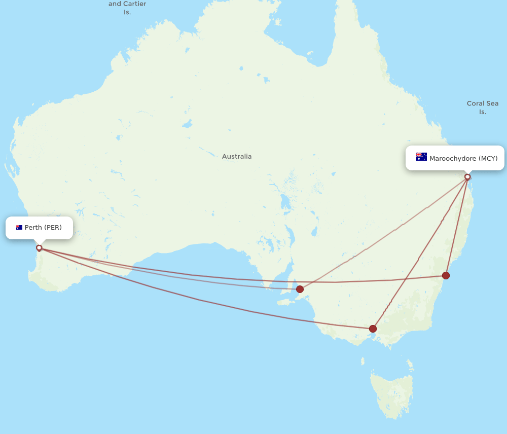 MCY-PER flight routes