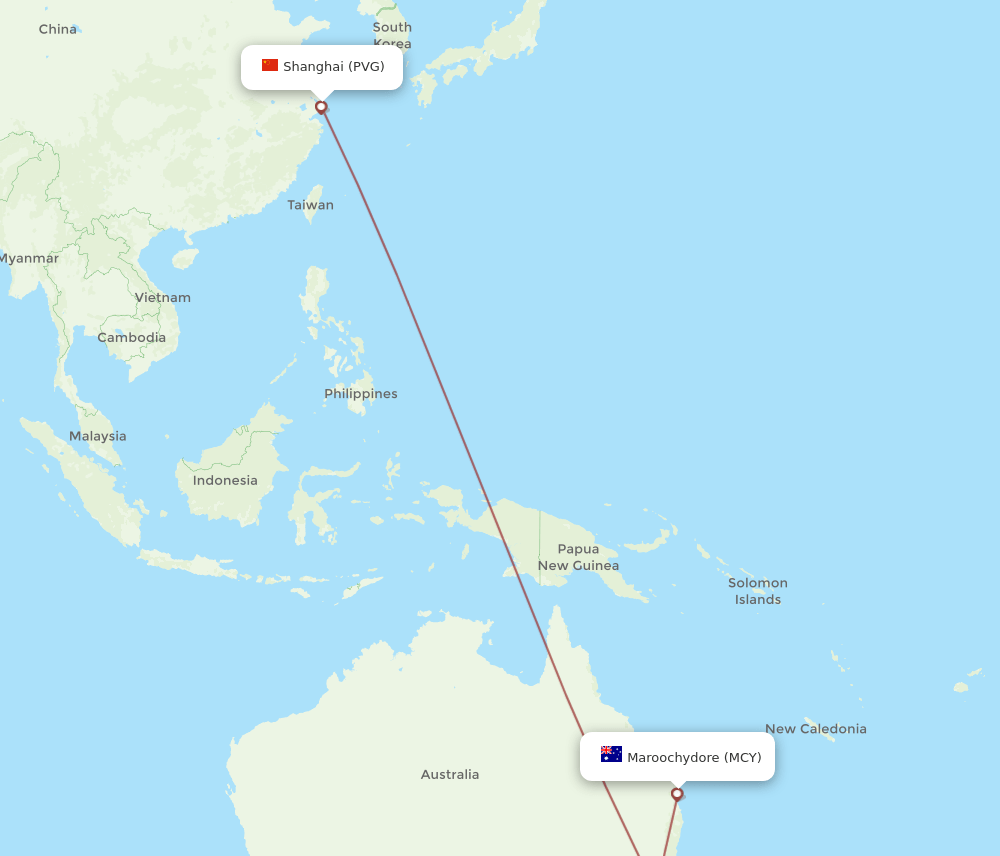 MCY-PVG flight routes