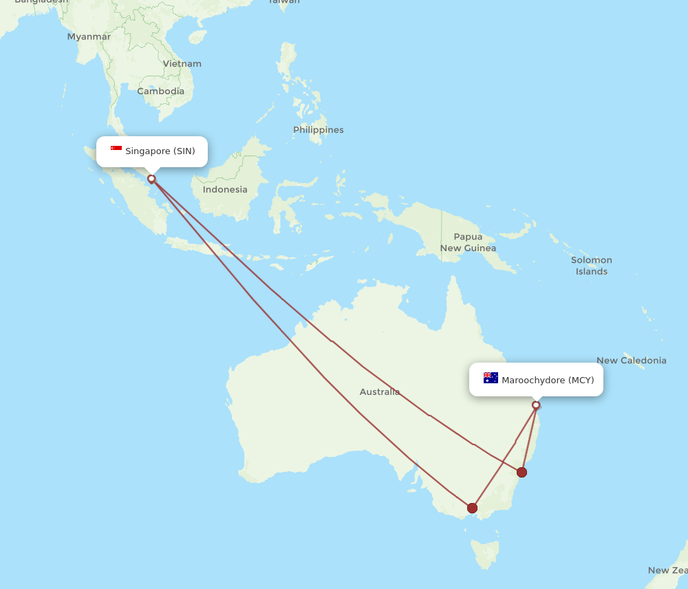 MCY to SIN flights and routes map
