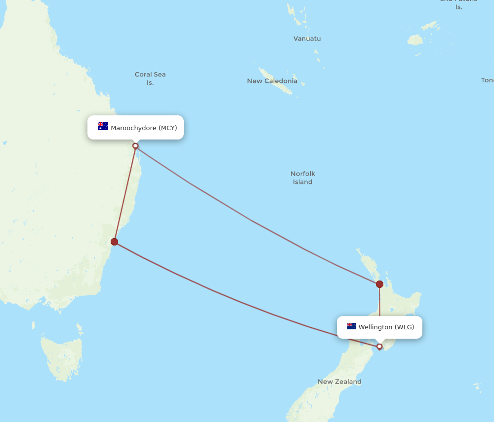 MCY to WLG flights and routes map