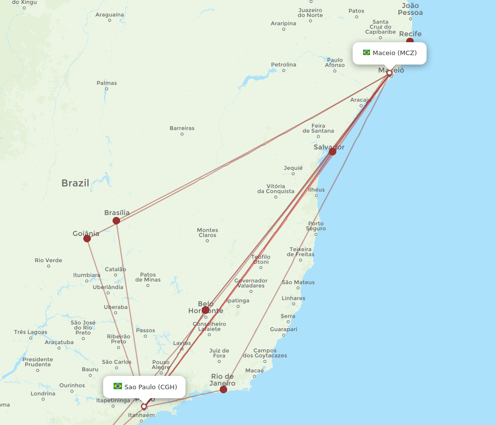 MCZ to CGH flights and routes map