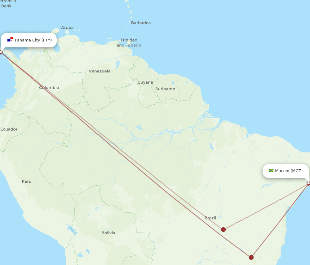 PTY to MCZ flights and routes map