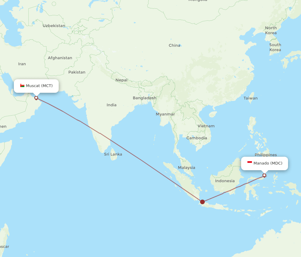 Manado - Muscat route map and flight paths
