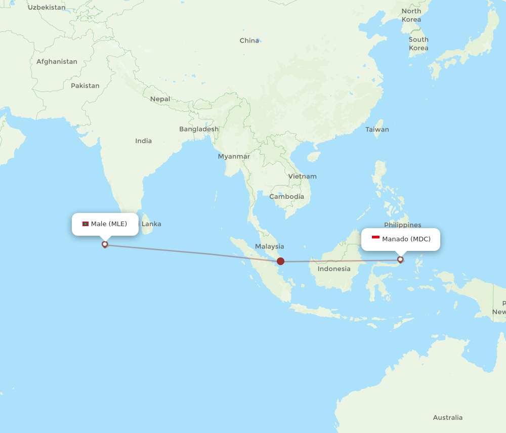 MDC to MLE flights and routes map