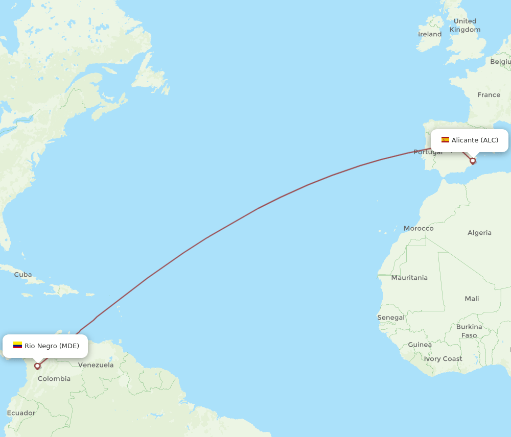 MDE-ALC flight routes