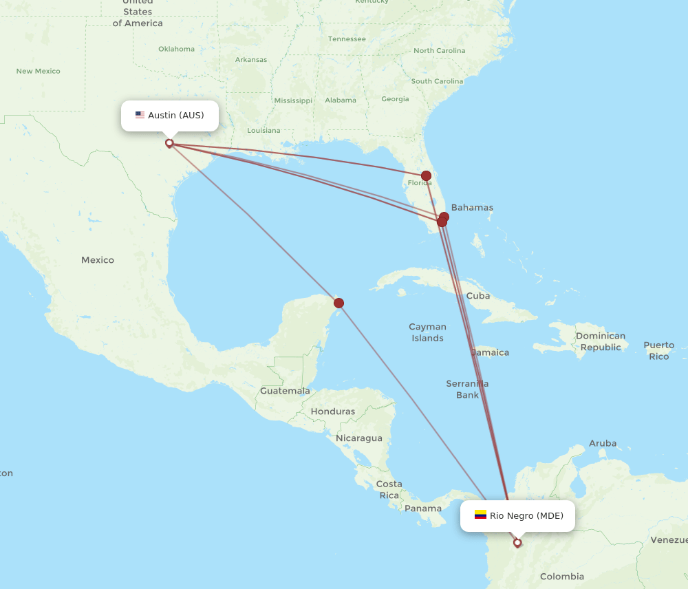 MDE-AUS flight routes