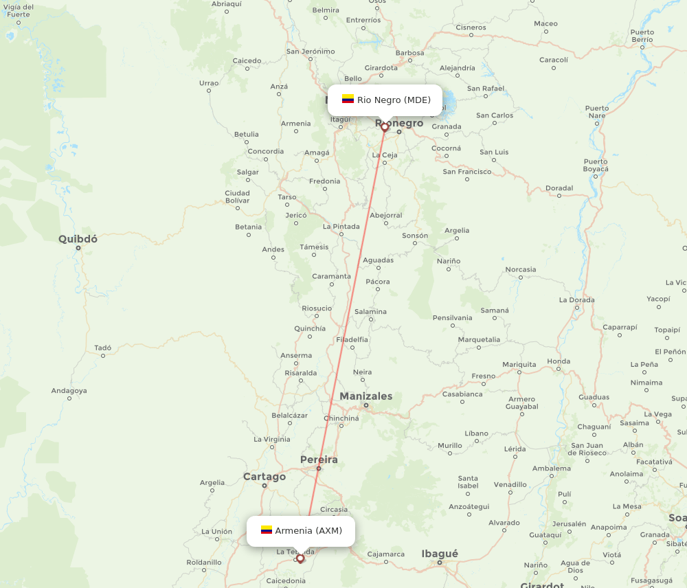 Medellin - Armenia route map and flight paths