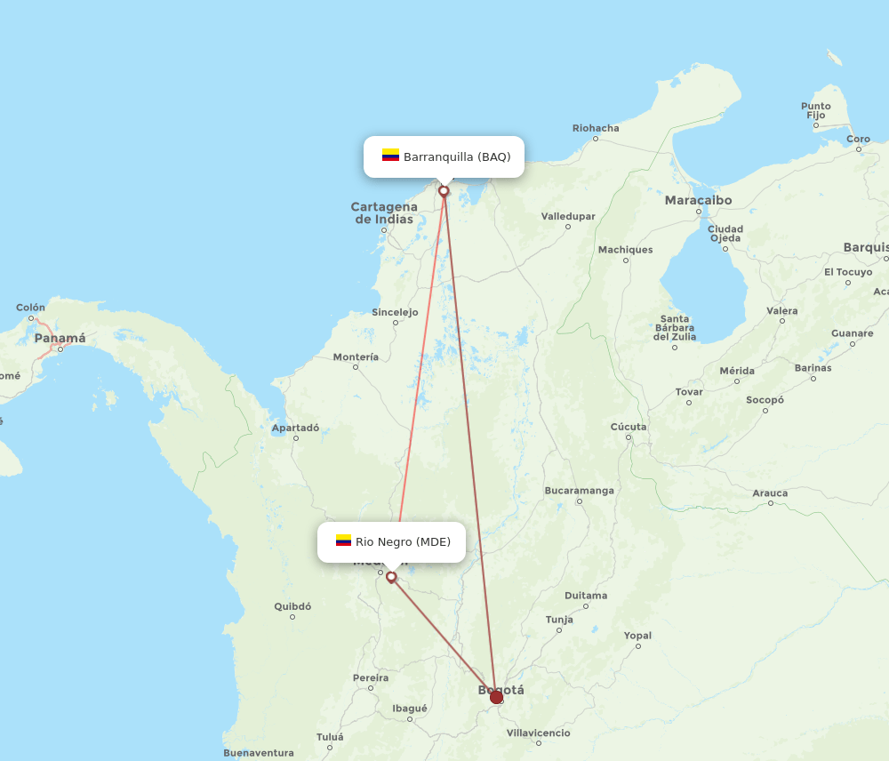 MDE to BAQ flights and routes map