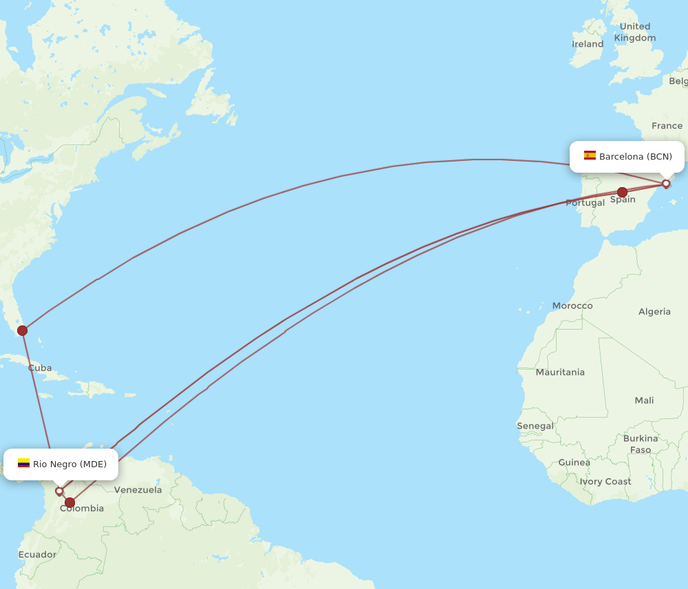 MDE-BCN flight routes