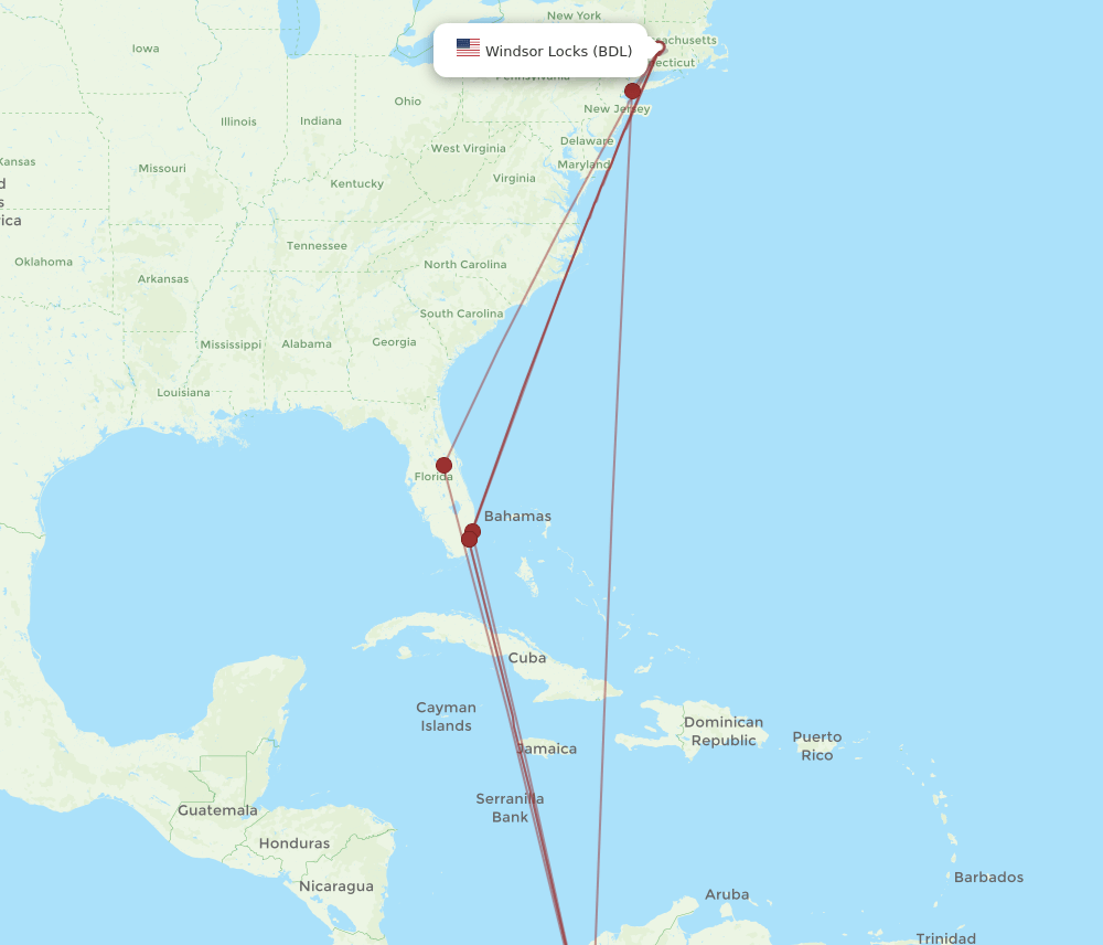 MDE-BDL flight routes