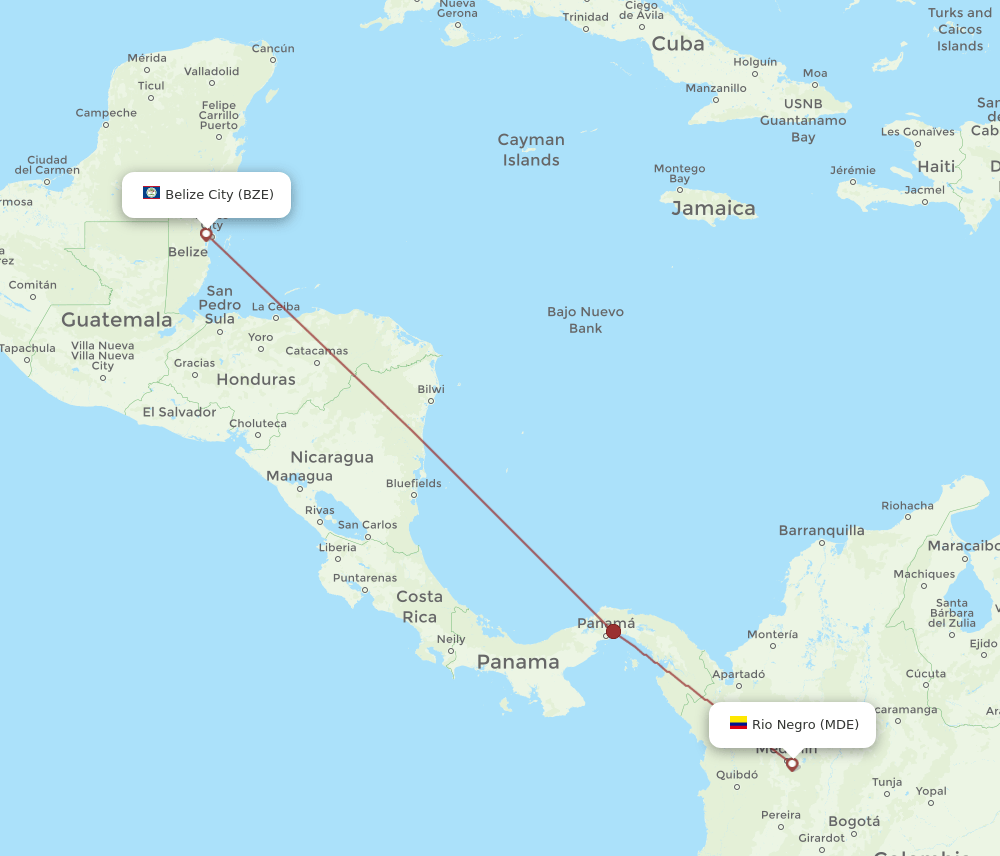 MDE-BZE flight routes