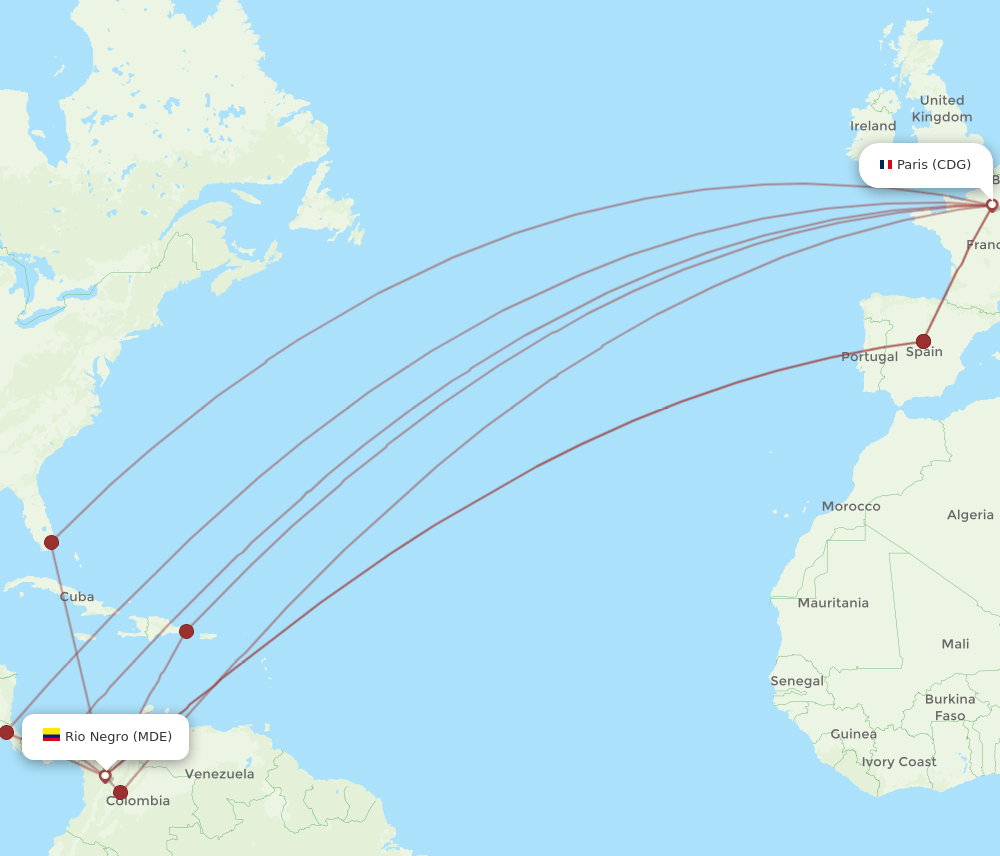 MDE to CDG flights and routes map