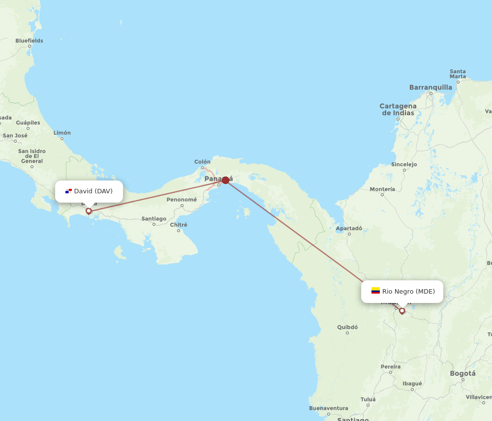MDE to DAV flights and routes map