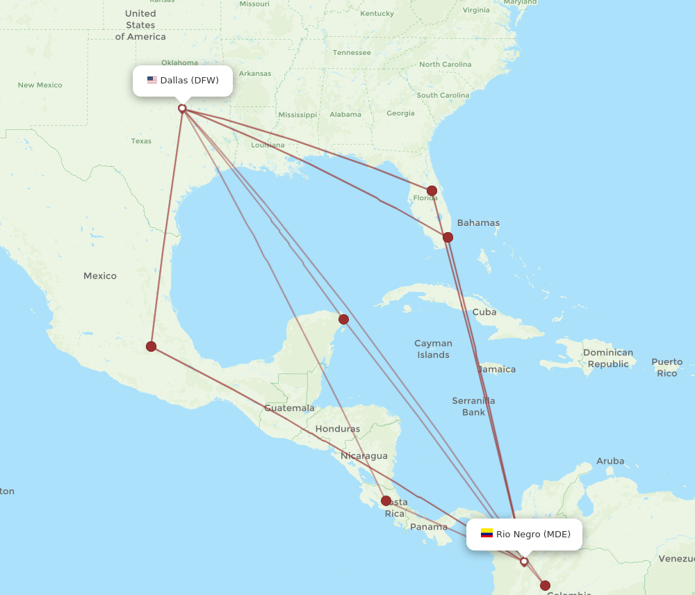 MDE-DFW flight routes
