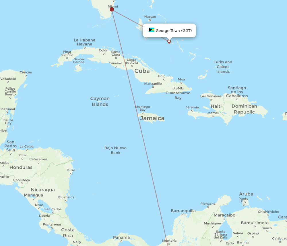 MDE-GGT flight routes