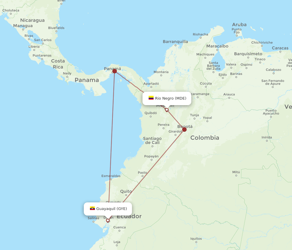 MDE to GYE flights and routes map