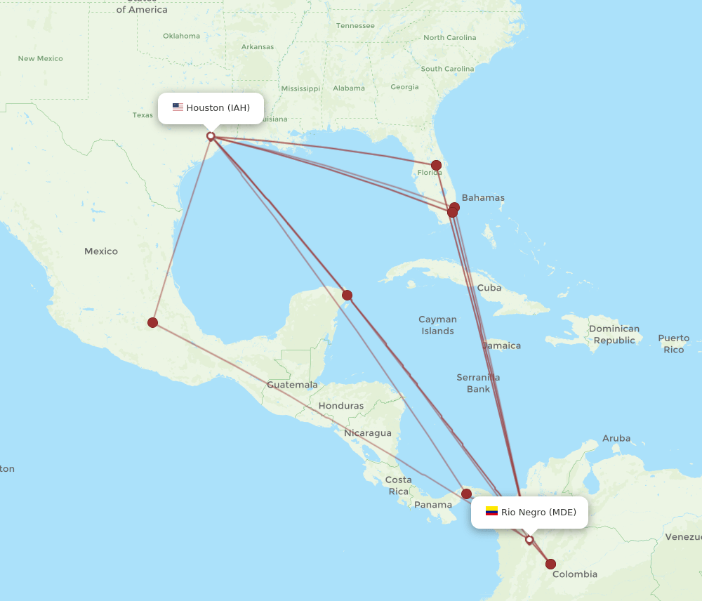 MDE-IAH flight routes