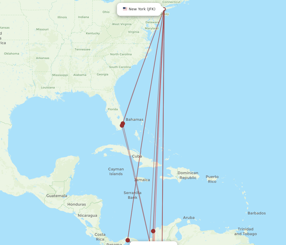 MDE-JFK flight routes