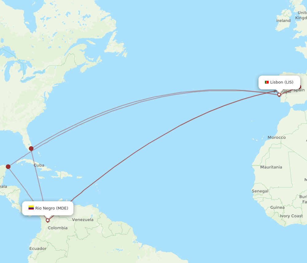 MDE-LIS flight routes