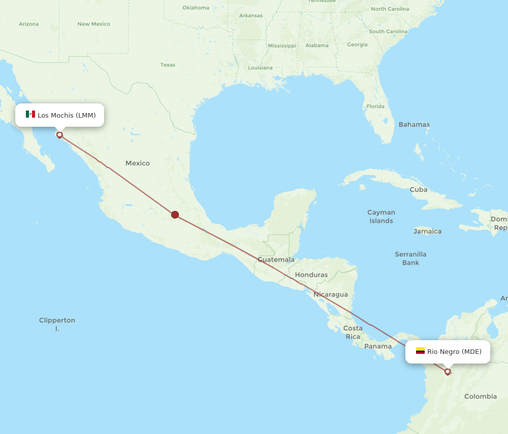 Los Mochis - Medellin route map and flight paths