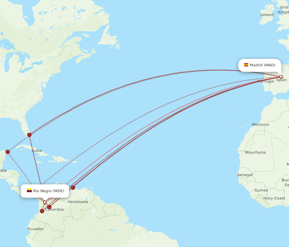 MDE-MAD flight routes