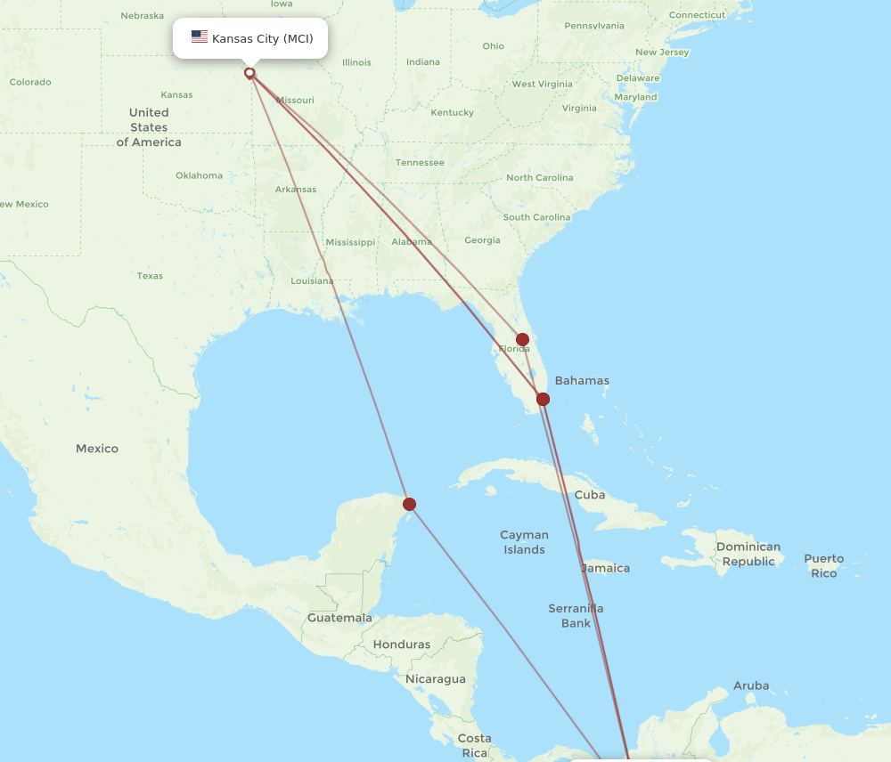 MDE-MCI flight routes